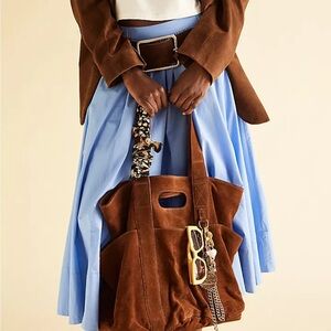Free People Brown Shoulder Bag with Suede Finish